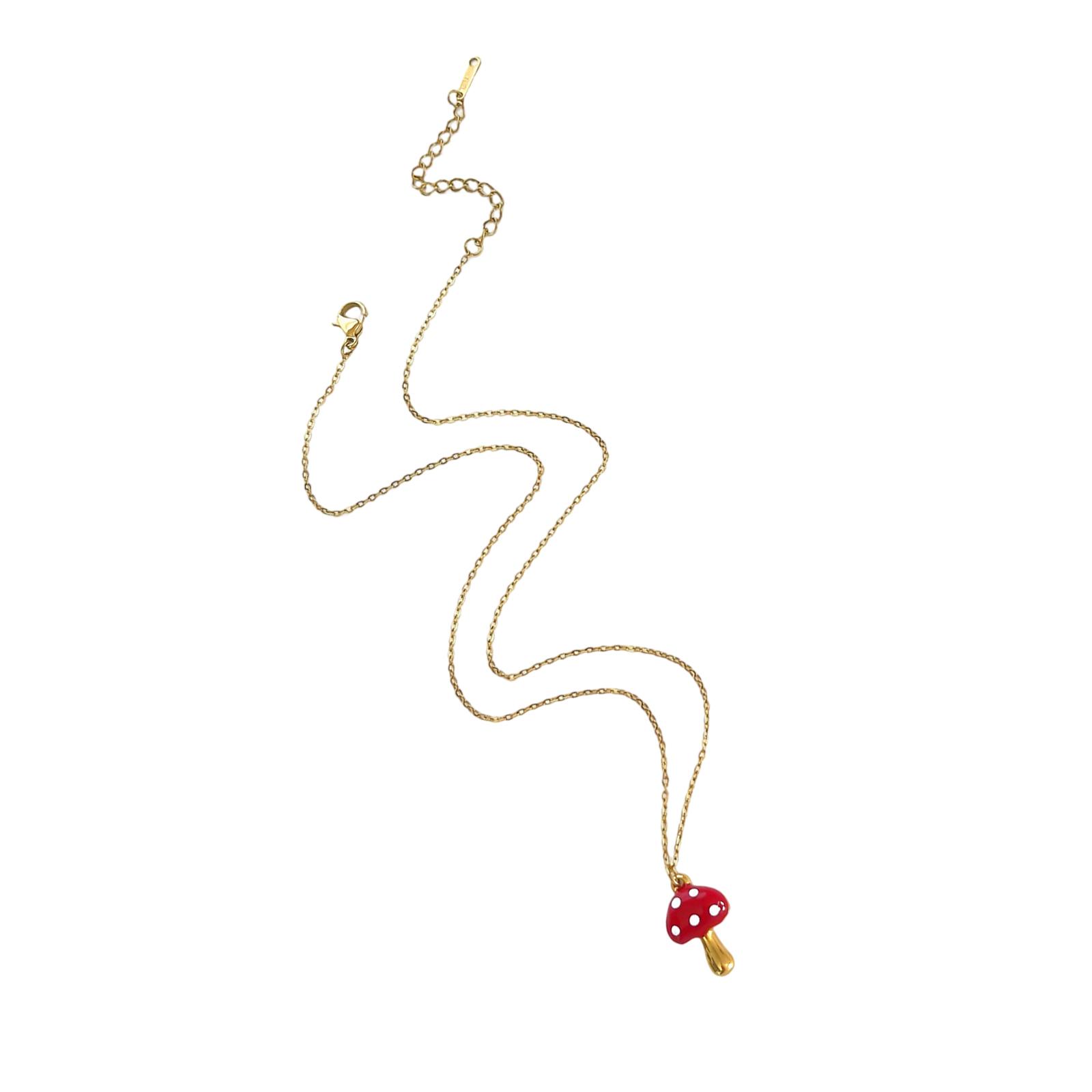 

Unique Drop Oil Clavicle Chain Cherry Mushroom Necklace Stainless Steel Lightweight Layering Chain For Casual Outfits