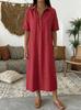 2026 spring and summer Europe and the United States new casual straight comfortable Polo collar linen short-sleeved dress