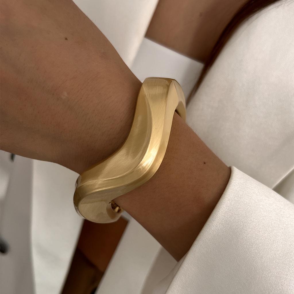 SHIXIN Steampunk Goldfarbe Geometrisch Klobig Breit Manschette Armreifen Übertrieben Metall Groß Feder Armreifen für Damen Armband Neu Herren