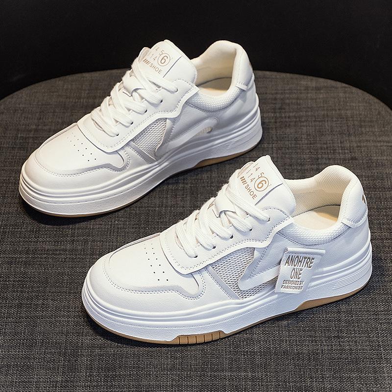 Mesh Weiße Schuhe für Damen Frühling und Sommer Neu Vielseitig Atmungsaktiv Leder Plateau Freizeitsneaker