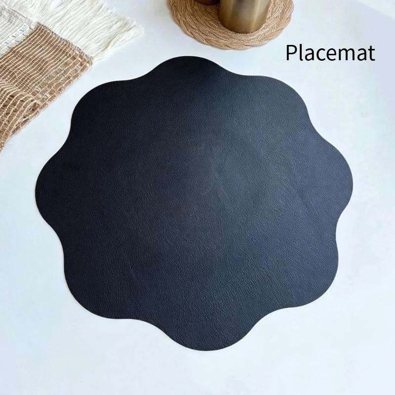 1Pcs Waterproof Non-Slip Kitchen Tableware Pad Flower Shaped Leather Placemats Heat-Resistant Place Mats Christmas Decor