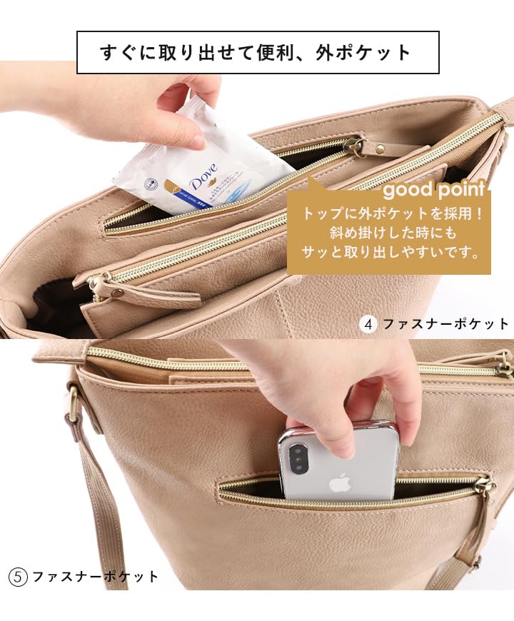 Lizdays Faux Leather Shoulder Bag with B5 Capacity Women's Bucket-Shaped (Gray Beige)