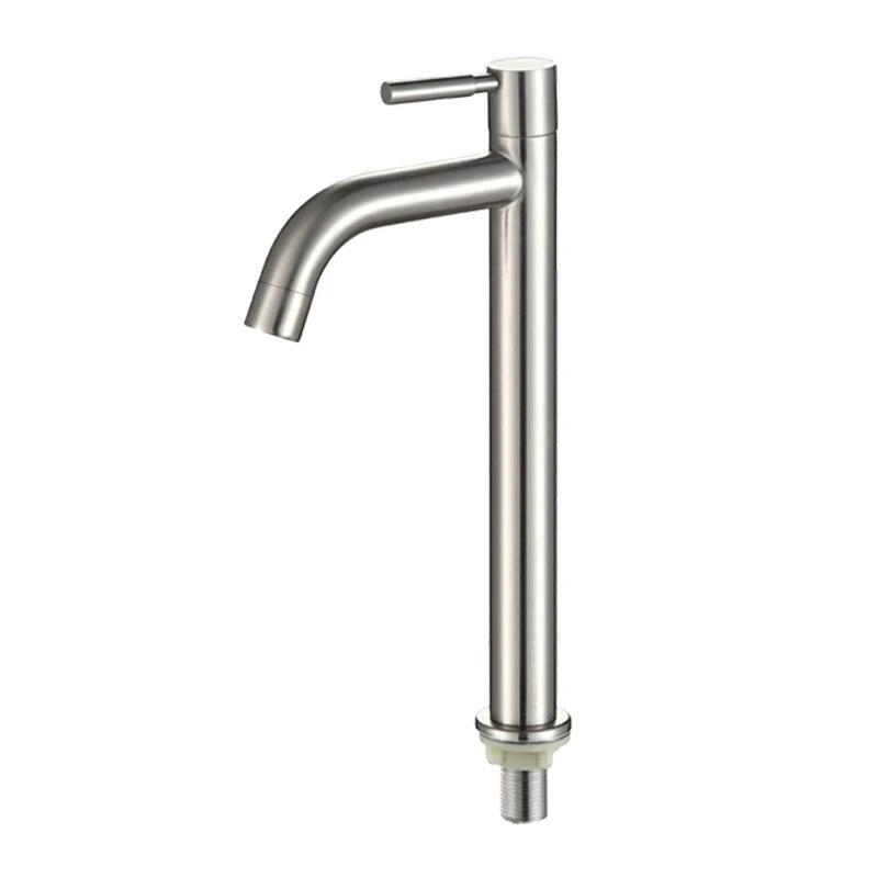 Stainless Steel Quick Open Heighten Single Cold Kitchen Sink Faucet Bathroom Counter Basin Tap