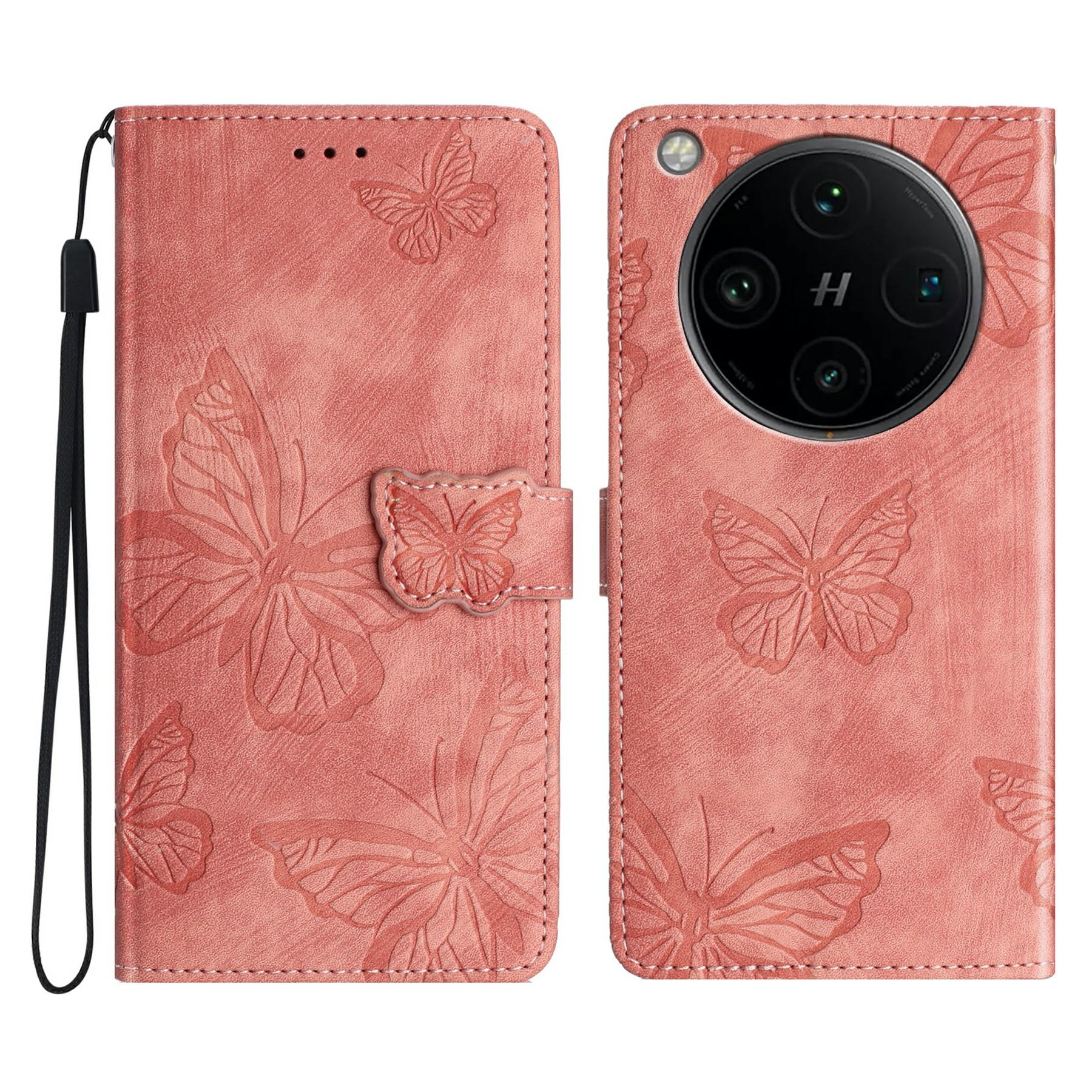 

For Oppo Find X8 Pro 5G Case Butterfly Design Flip Wallet Leather Phone Cover Skin-Touch Pink