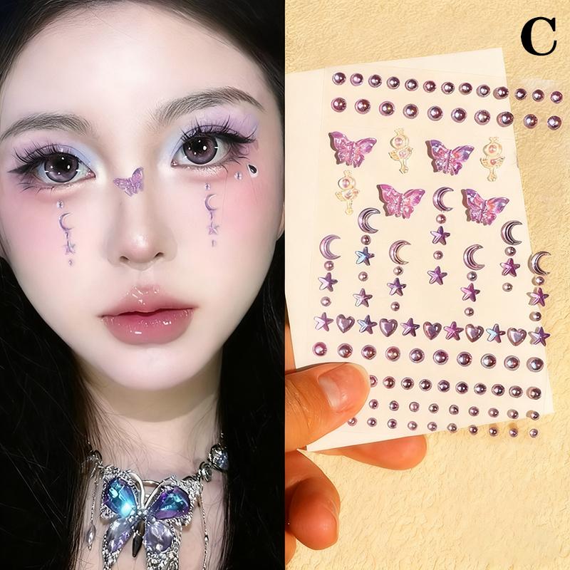 1Pcs Face Diamond Gem Pearl Sticker 3D Colorful Rhinestone Tattoo Eyeshadow Stickers Fo Festival Nail Body Makeup Bling Decor
