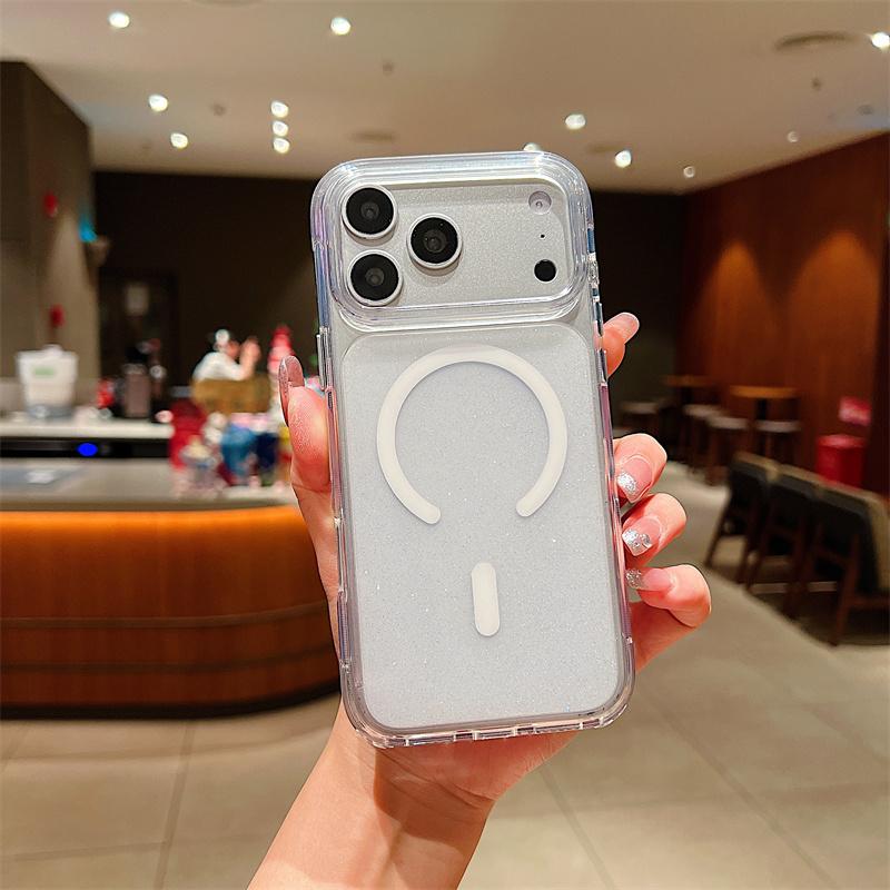 

Ultra Thin Simple Transparent Glitter Bling Magnetic For Magsafe Cases For Apple iPhone 17 16 15 14 Pro Max 13 Shockproof Cover iPhone 14 Pro
