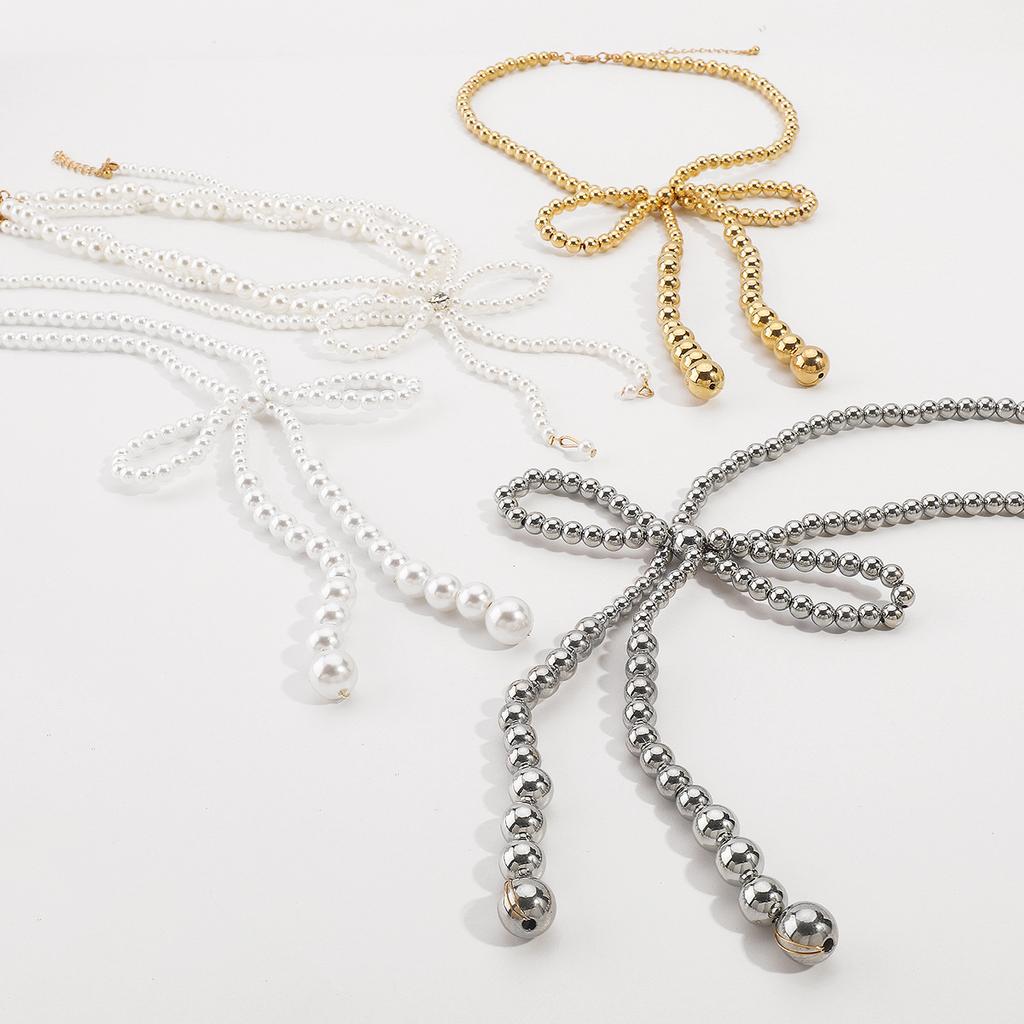 Dames Populair Europees Parel Strik Ketting Voor Dames Licht Luxe Elegante Gelaagde Imitatie Parel Ketting Sieraden