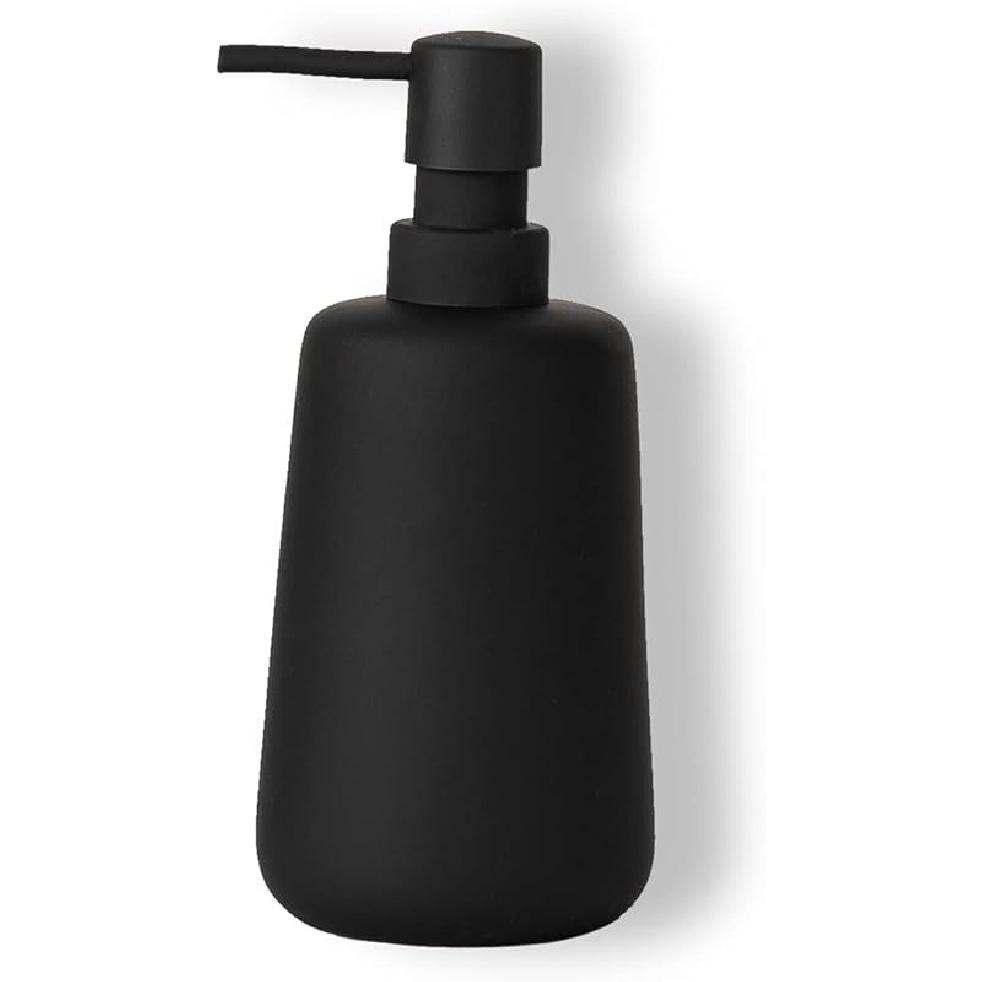 Matte Black Ceramic Soap Dispenser, 13 oz Refillable Bathroom or Kitchen Countertop Dispenser with Soft Touch Rubber Coating