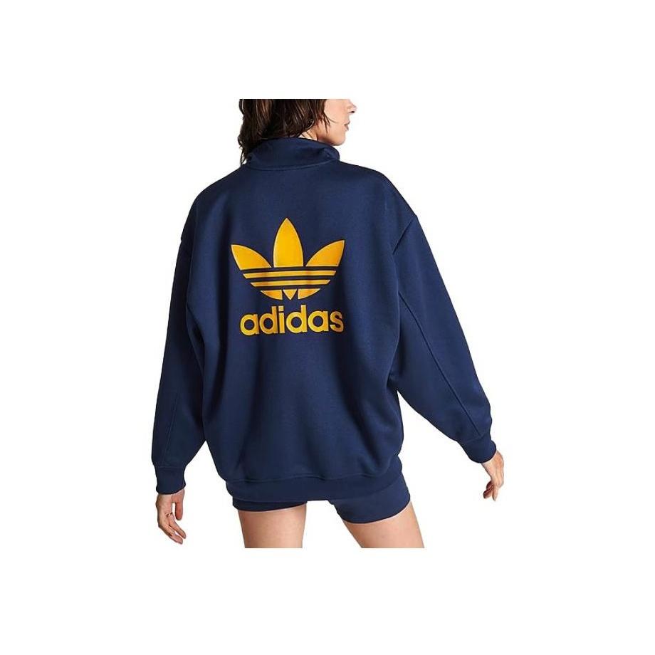 Adidas Alphabet Logo Print Half-Zip Pullover Sweatshirt Women Tops Navy II0747