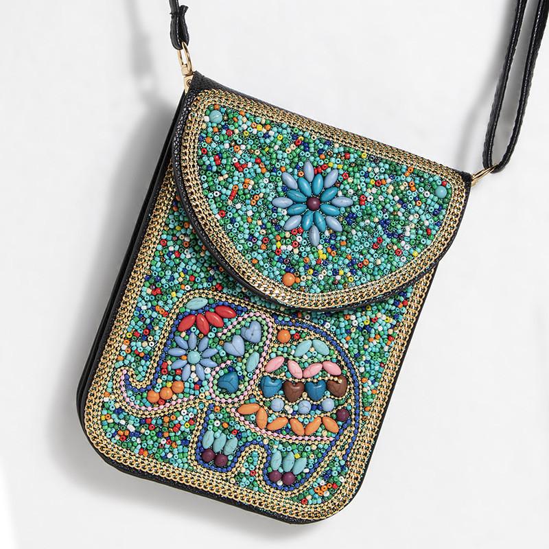 Bohemian Style Pu Flower Embellished Shoulder Bag With Magnet Closure For Daily Use