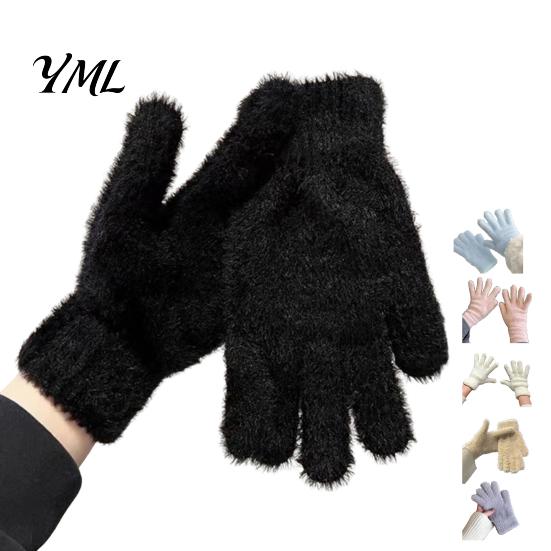 Warm Gift for Her in Winter Faux Mink Five Finger Gloves Women, Soft Plush Lined Gloves, Thermal Insulation Riding Handwear Mittens Cold Weather,