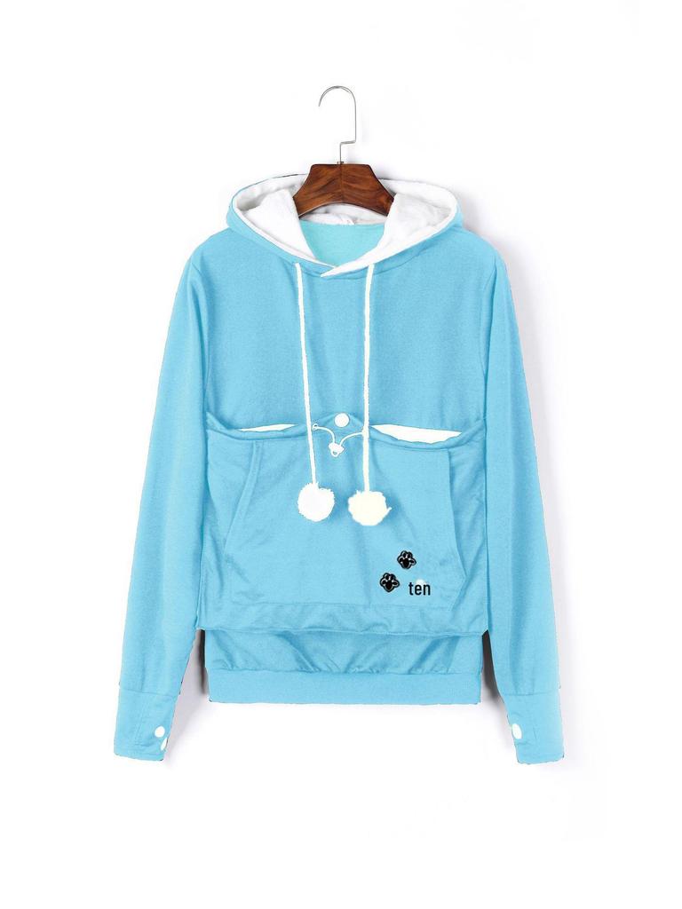 Embroidered Large Pocket Hooded Women's Sweatshirt - Autumn Thin Long-Sleeve