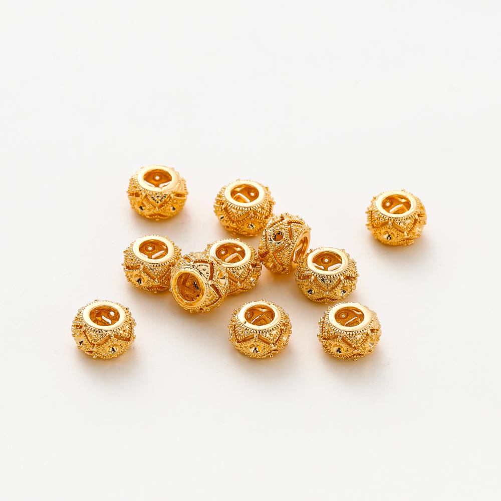 5pcs/lot 10mm 18K Gold Color Plated Brass Big Hole Beads Spacer Beads for Bracelet Necklace DIY Jewelry Making Accessories