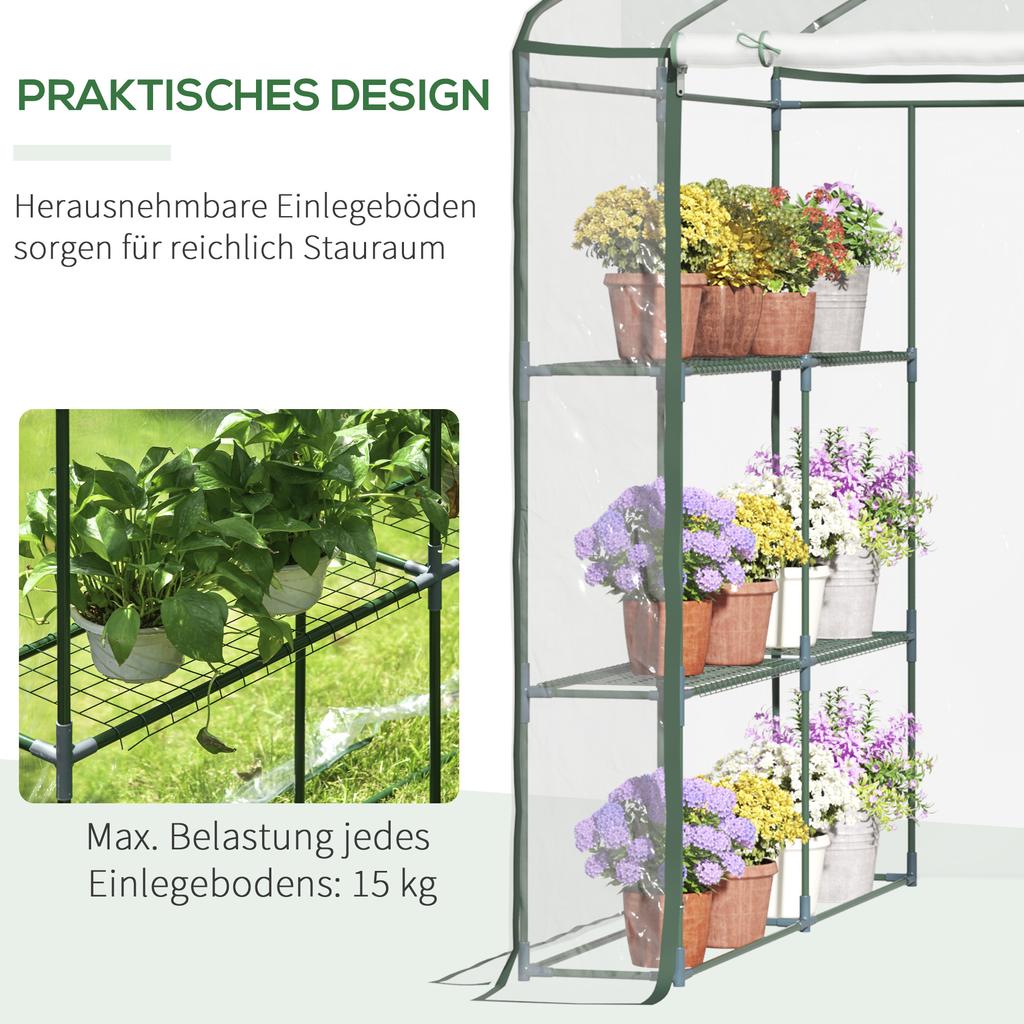 Walk-In Greenhouse Tomato House Cold Frame, 6 Shelves, Steel and PVC, 143 x 143 x 195 cm