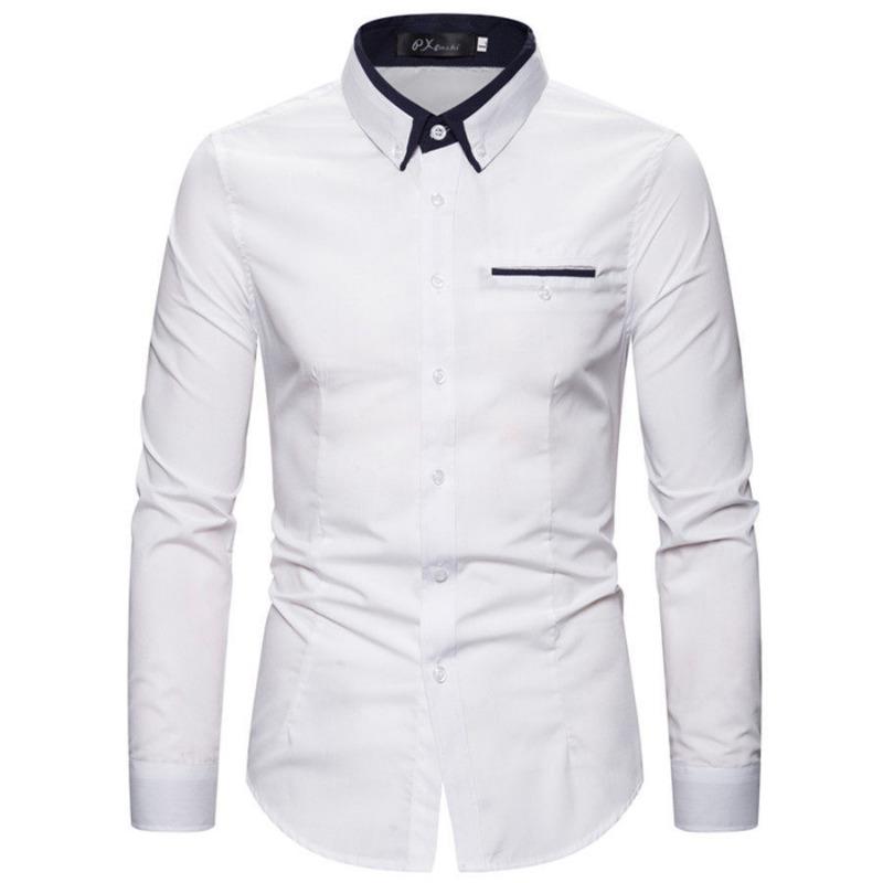 

New Spring and Autumn Mens Fashion Business Solid Color Casual Slim Fit Versatile Long Sleeved Shirt M