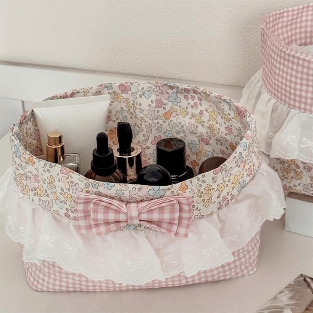 Portable Fabric Storage Basket Floral Pattern Desktop Organizer  Bedroom Storage