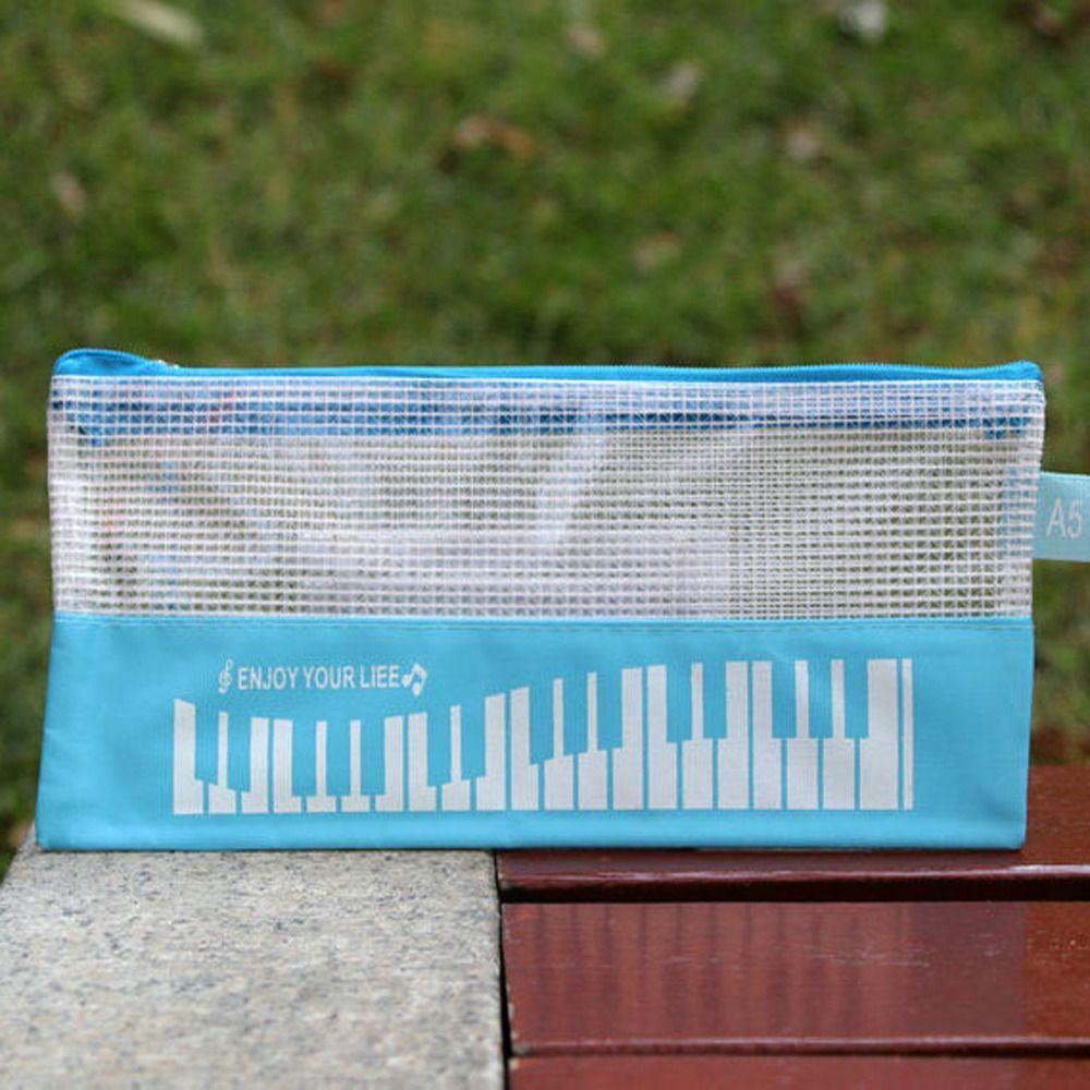 Waterproof Mesh Zipper Pouch Document Storage Stationery Pouch Piano Pencil Cases Office Home