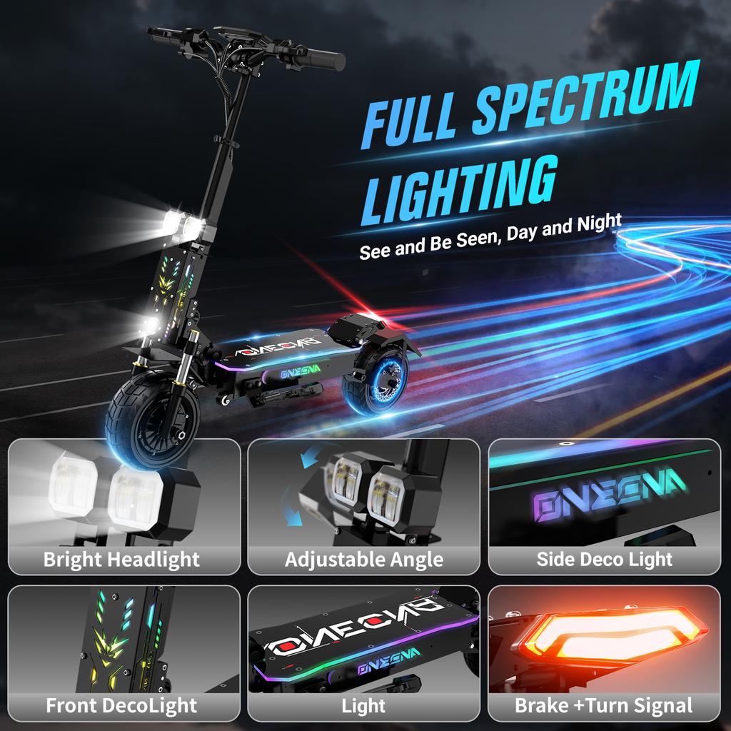 ONECNA GT7 Electric Scooter 5600W Dual Motor 60V 27Ah Battery 45MPH Max Speed 55miles Max Range 11" Off-Road Tire E-Scooter