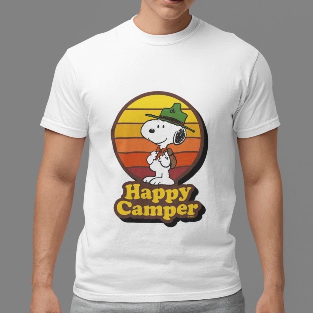 Snoopy Happy Camper T-Shirt Vintage Hiking Outdoor Graphic Tee Unisex Gift Top XXL