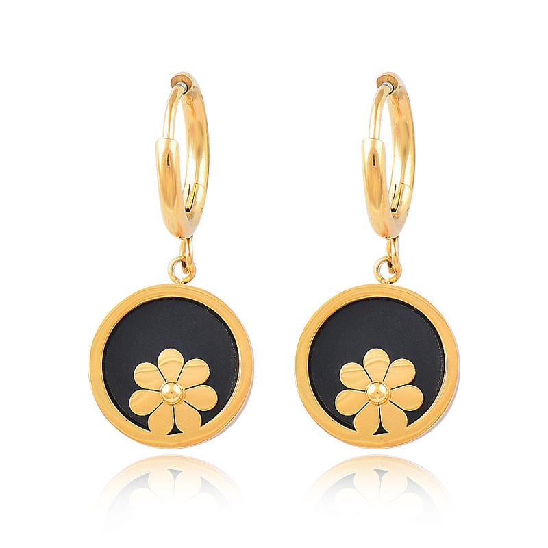 

Титан Титановая сталь Черные акриловые серьги с цветком ромашки Нержавеющая сталь без раскраски ювелирных изделий