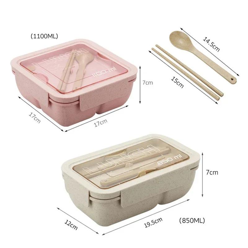 850/1100ml Wheat Straw Bento Box with Tableware Single Layer Compartment Seal Food Container Portable Office Worker Lunch Box