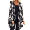 Cardigans de Manga Comprida Abertos na Frente para Mulheres Casuais Patchwork Xadrez Outwear