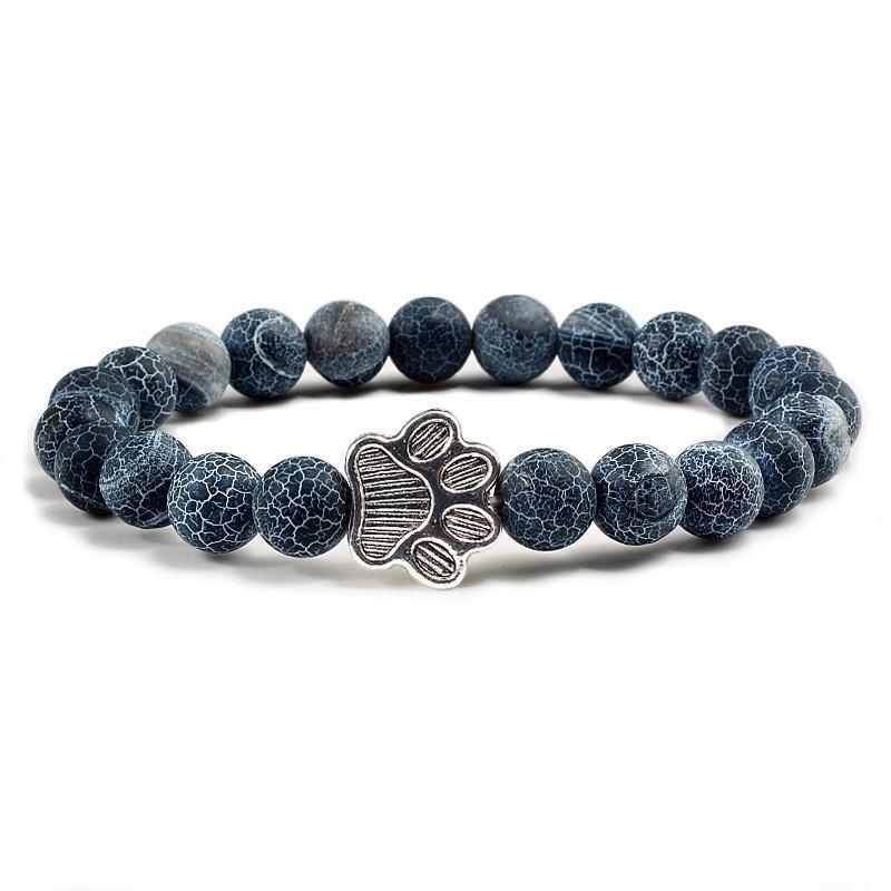 Classic Fashion Frosted Black Beaded Couple Bracelet Cute Dog Paw White Ceramic Wristband for Men Women Jewelry Accessory Gifts