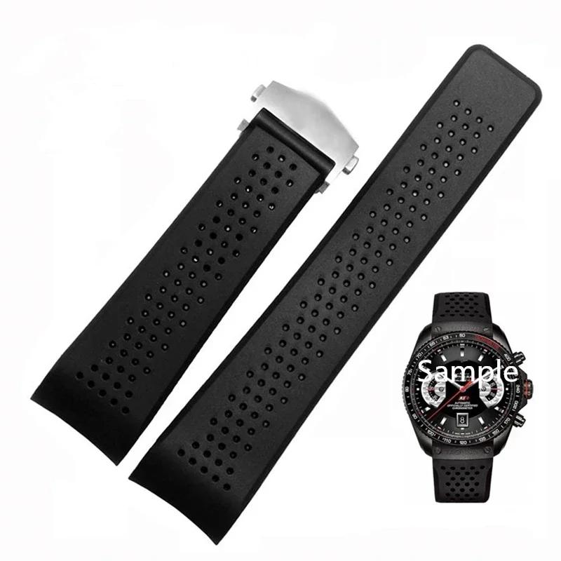 Classic Natural Rubber Watchband For TAG HEUER GRAND CARRERA Wristband Waterproof Sport Strap 22mm 24mm Soft Silicone Watch Bracelet