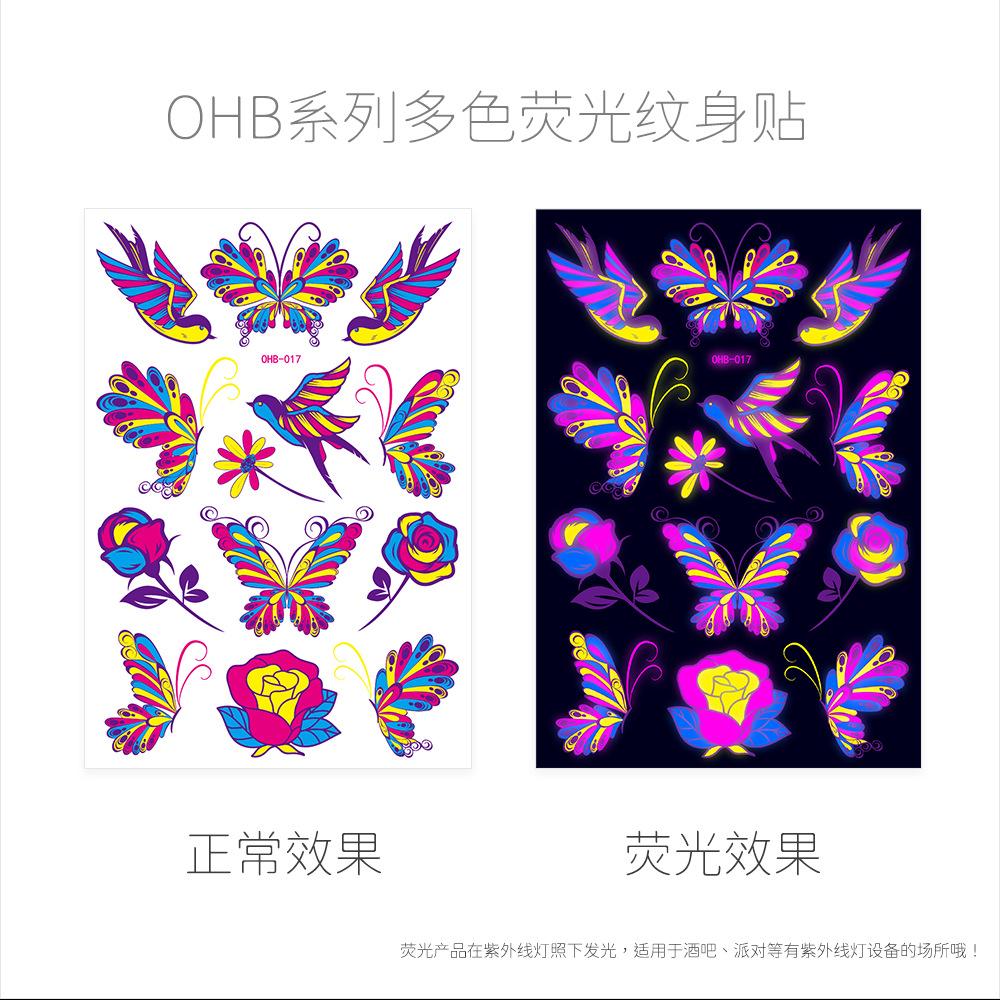 Fluorescent Butterfly Face Tattoo Sticker Nightclub Bar Sticker Flower Arm Waterproof Eco-Friendly Tattoo Sticker