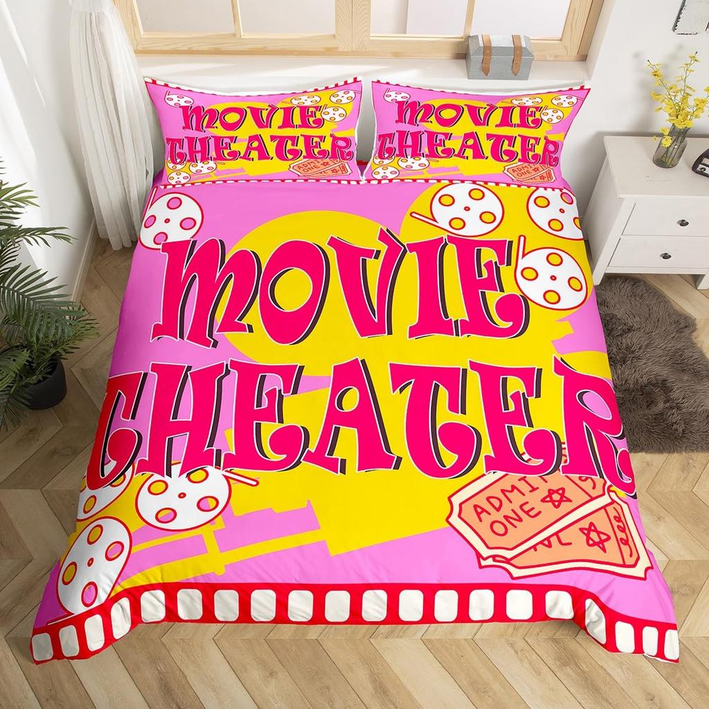 Popcorn Food Bedding Set King Queen Double Movie Theater Theme Duvet Cover Filmstrip Polyester Comforter Cover Blue Quilt Cover