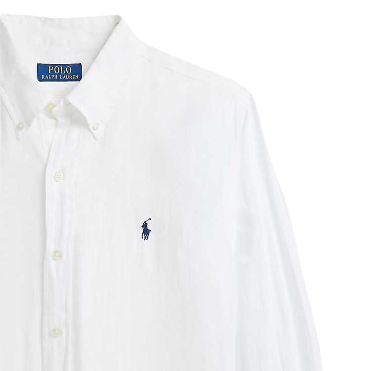 Polo Ralph Lauren FW24 Logo Embroidered Print Solid Color Linen Long Sleeve Shirt Men Shirts White MNPOWOV16824146-100