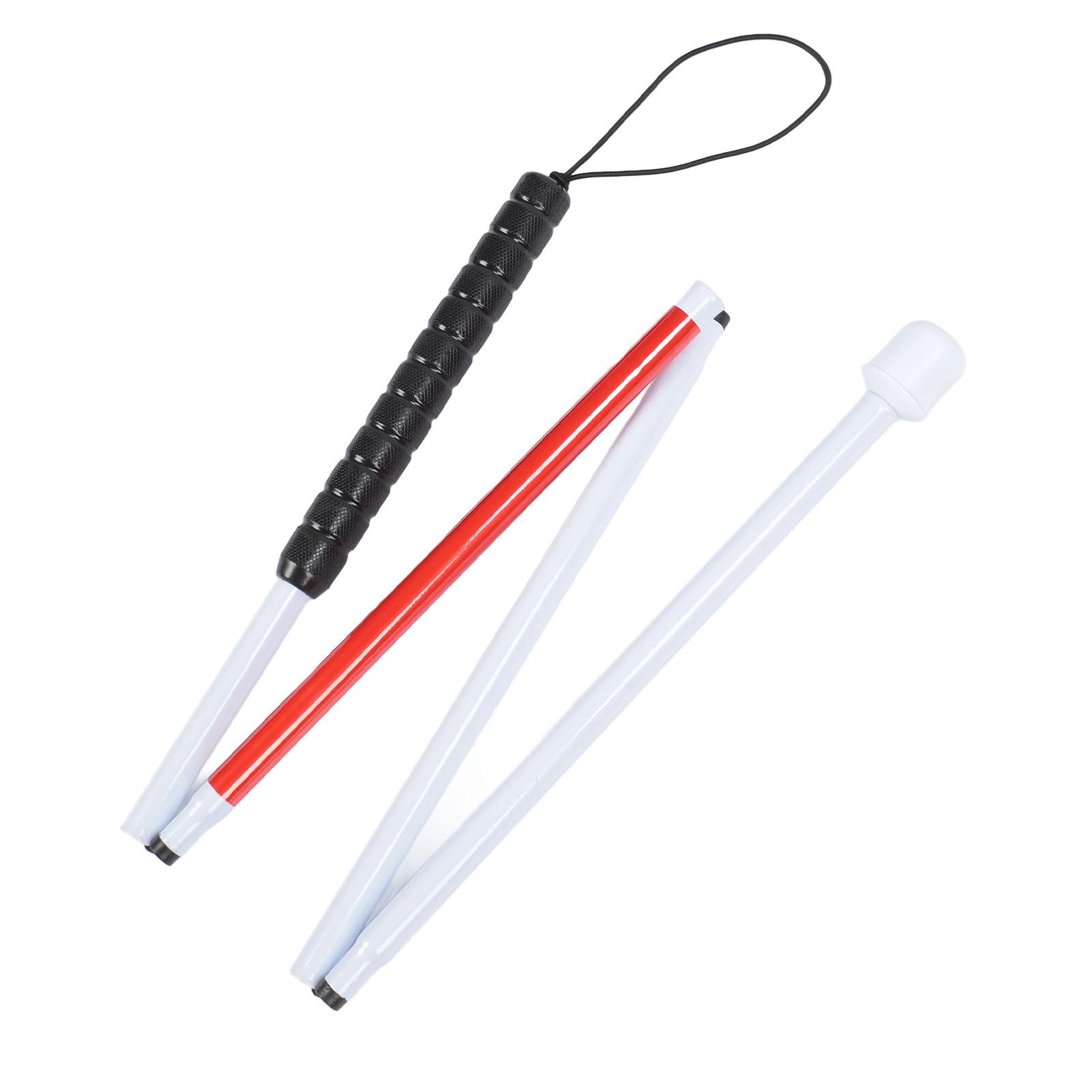 Blind Cane Anti Slip Folding Blind Cane Mobility Stick Aluminum Alloy Rubber Blind Walking Stick with Strap for Blind