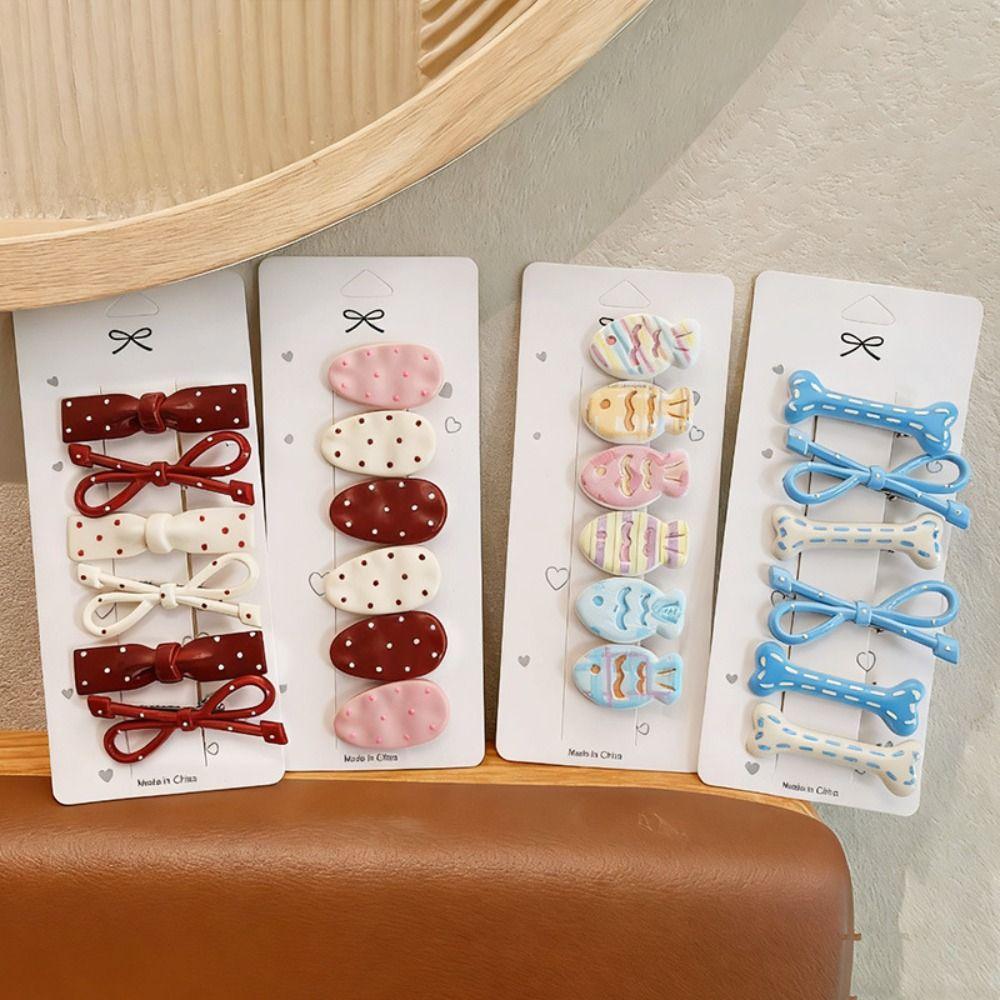 6Pcs/Set Polka Dot Oval Bow Hair Clip Sweet Hairpins Fashion Broken Hair Clip  Hair Accessories