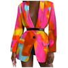 Long Sleeve Open Front Coat Women Fashion Color Print Suit Jacket