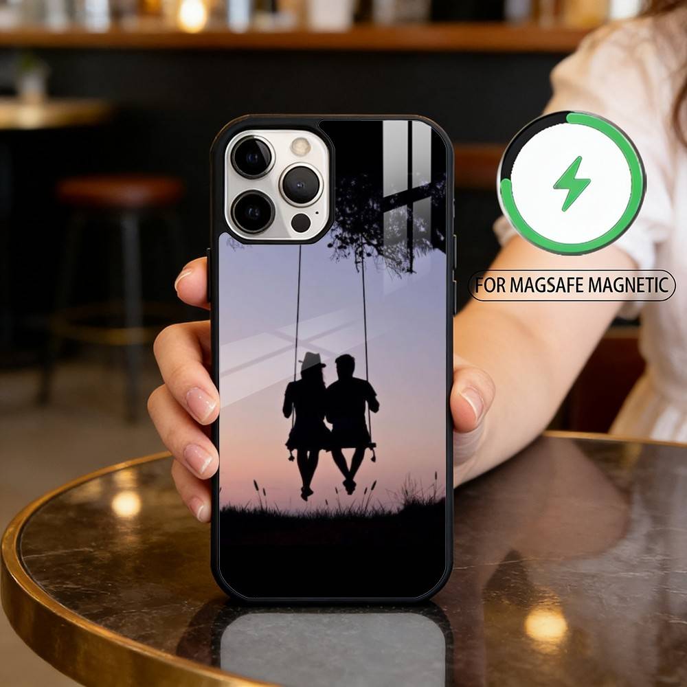 

Romantic Couple Silhouettes Magnetic For Magsafe Wireless Charging Phone Case For iPhone17,16,15,14,13,12,11 Plus,Pro Max iPhone15PROMAX