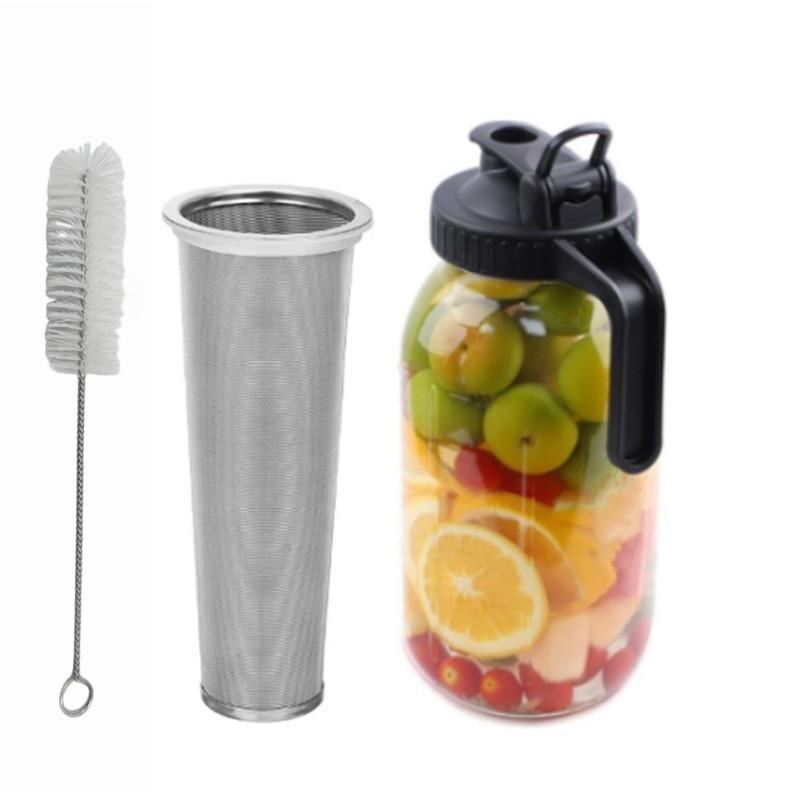 09/1.8L Cold Brew Coffee Maker With Stainless Steel Filter, Glass Coffee Pot,Leak Proof Lid, Make Iced Tea Juice Milk for Fridge