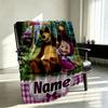 Custom Name Personalized Masha and The Bear Print Blankets, Home Decor, Bedroom, Sofa, Camping, Couch, Gifts for Birthday Christmas