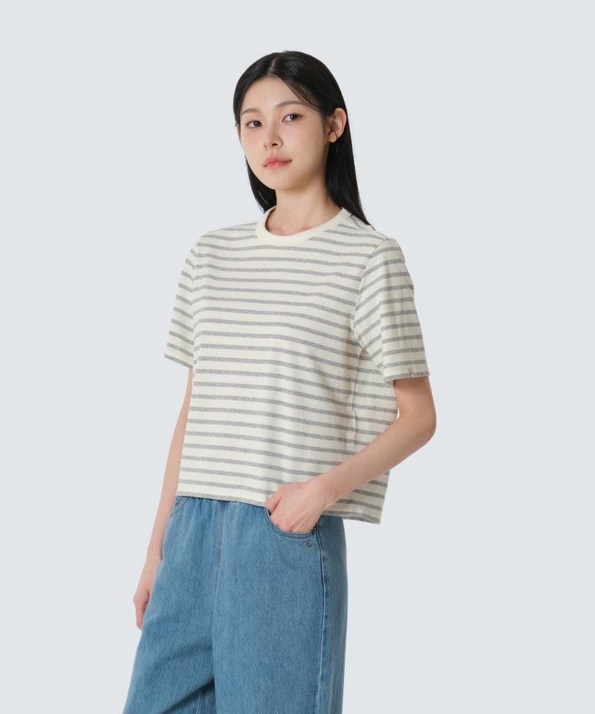 SNOWPEAK APPAREL Sorona Women'S Striped Short Sleeve T-Shirt (S26Mwfts69) Gray