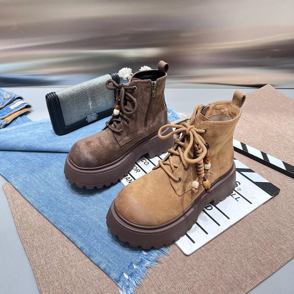 Retro beaded breathable lightweight thick-soled heightening Martin boots women's 2025 new autumn versatile casual short boots