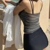 1011 New Korean INS Style Sexy Simple Vintage Striped Knit Swimsuit Conservative Split Women's Pure Desire Style