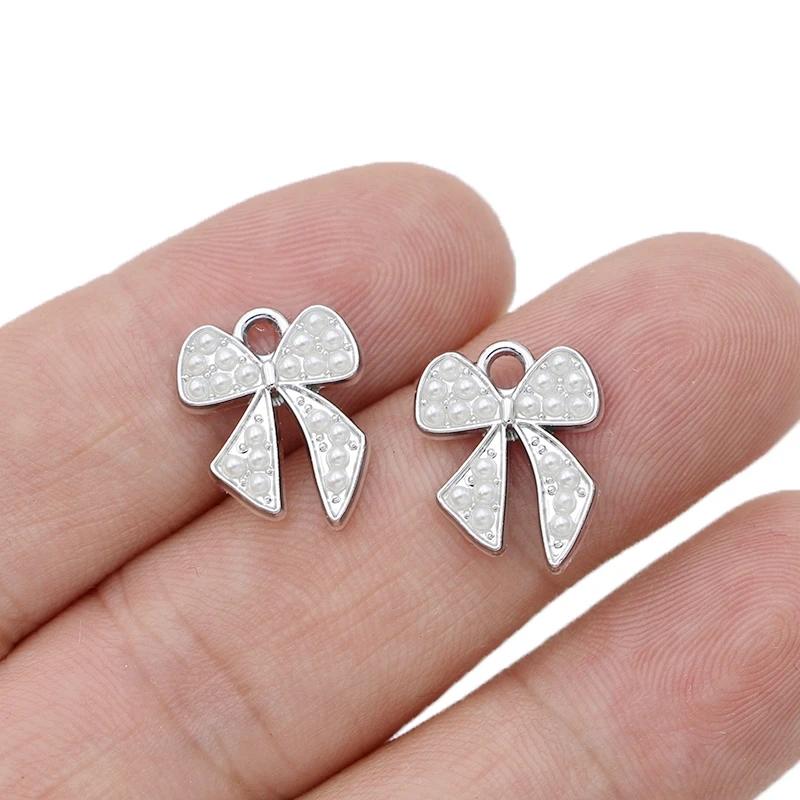 10Pcs Gold Plated Crystal Christmas Bow Charm Pendant For Jewelry Making Earrings Bracelet Necklace Accessories Diy Findings