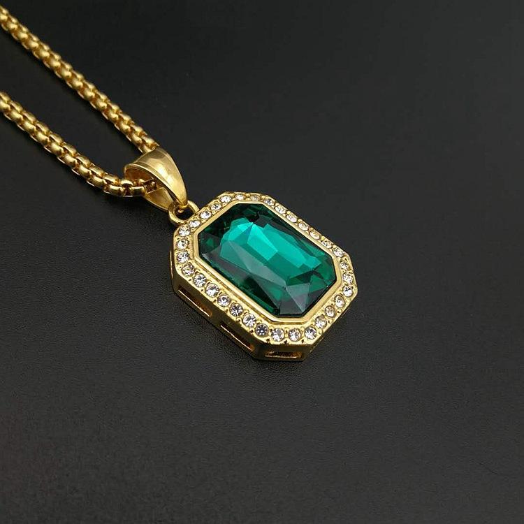 Hip Hop Stainless Steel Pendant Gold Color Rhinestone Rhinestone Necklace Drop Shipping