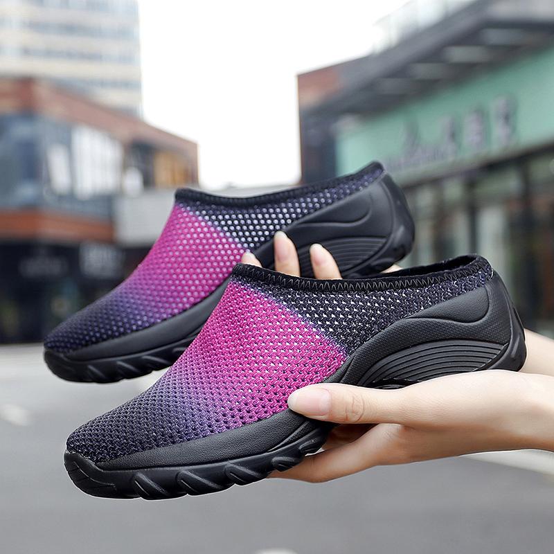 Women's Backless Walking Sneakers Summer Slip-on Mule Shoes Closed Toe Slippers Height Increase Comfort Casual Traveltime Mule