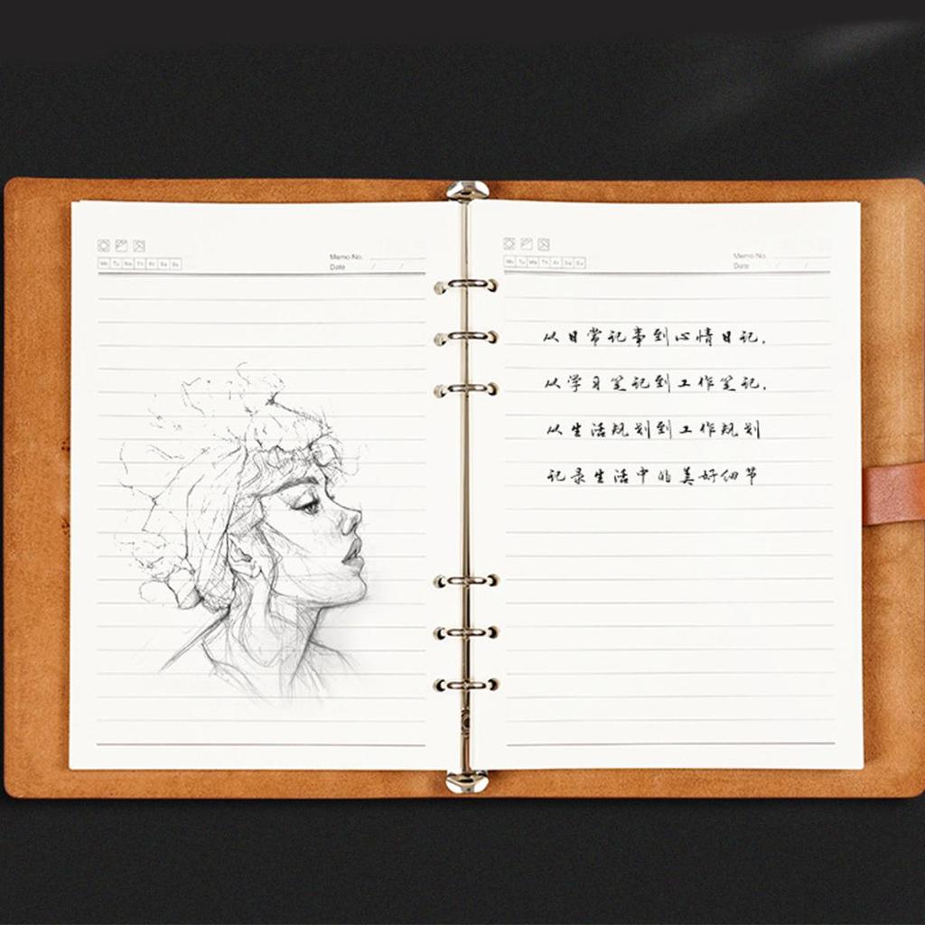 A5 Student Leather Loose-leaf Notebook, Work Notepad, Lined/grid/blank Pages, Business Meeting Record Book, Diary, Subject Notes