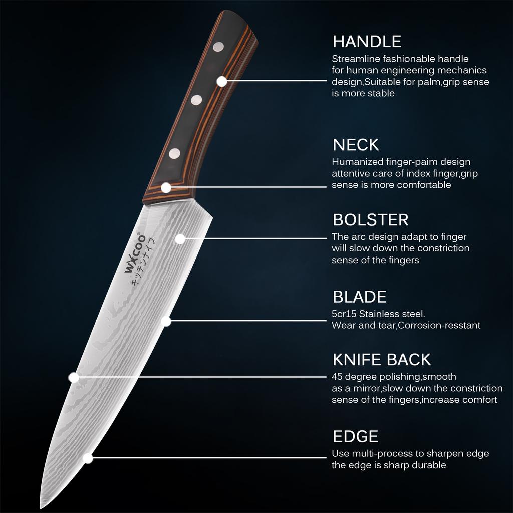 3PCS Chef Knife Japanese Kitchen Knives Set Professional Stainless Steel Meat Cleaver Slicer Knife Santoku Knife Wooden Handle