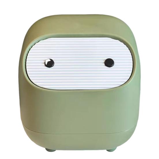 Desktop Trash Can with Folding Cover Press-Type Opening Mechanism Compact Size Cartoon Shape Trash Bin