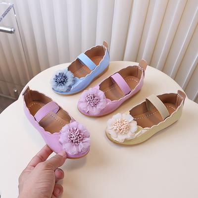 Fashion Sweet Girls Ballet Shoes Elegant Flower Kids Leather Shoe Soft Bottom Glossy PU Children Princess Shoes Flats Versatile