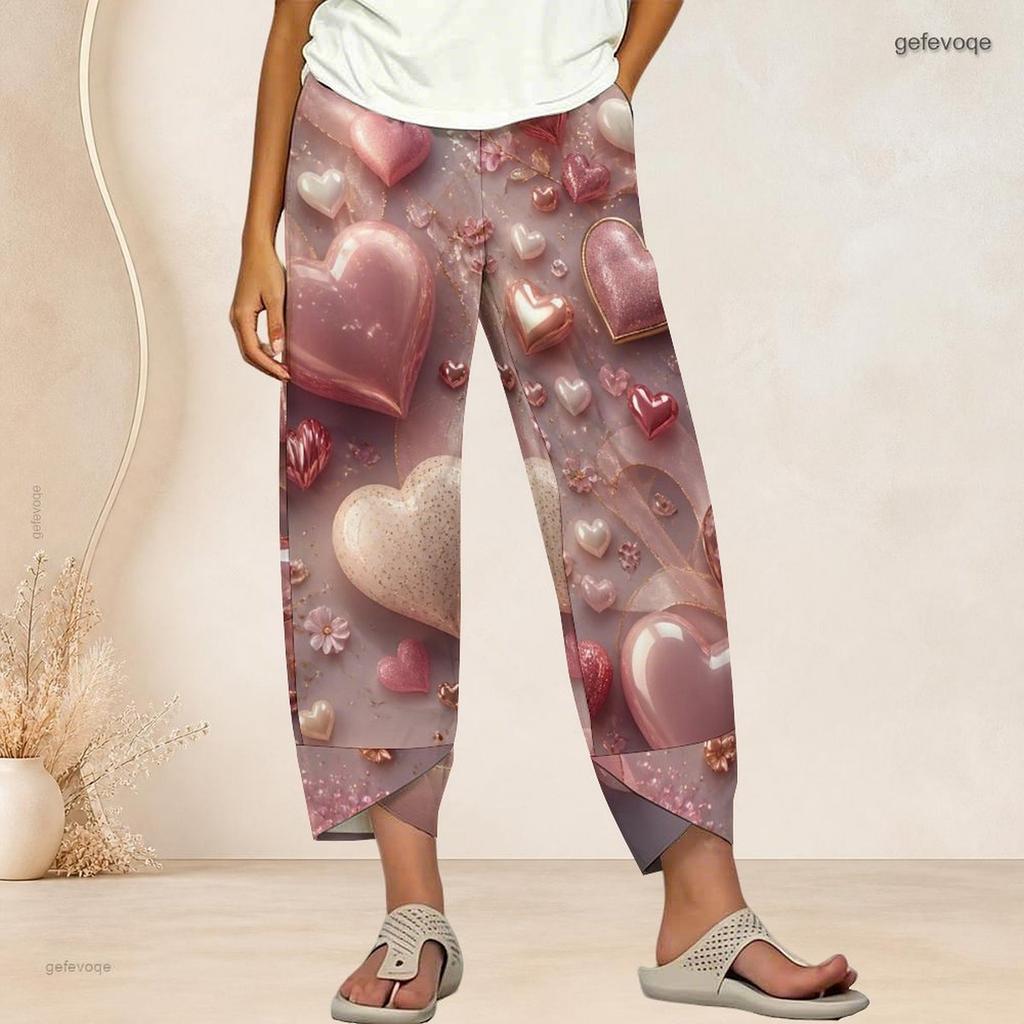 Women Plus Size Cross Hem Long Pants Retro Star Stripe Geometric Print Loose Casual Trousers