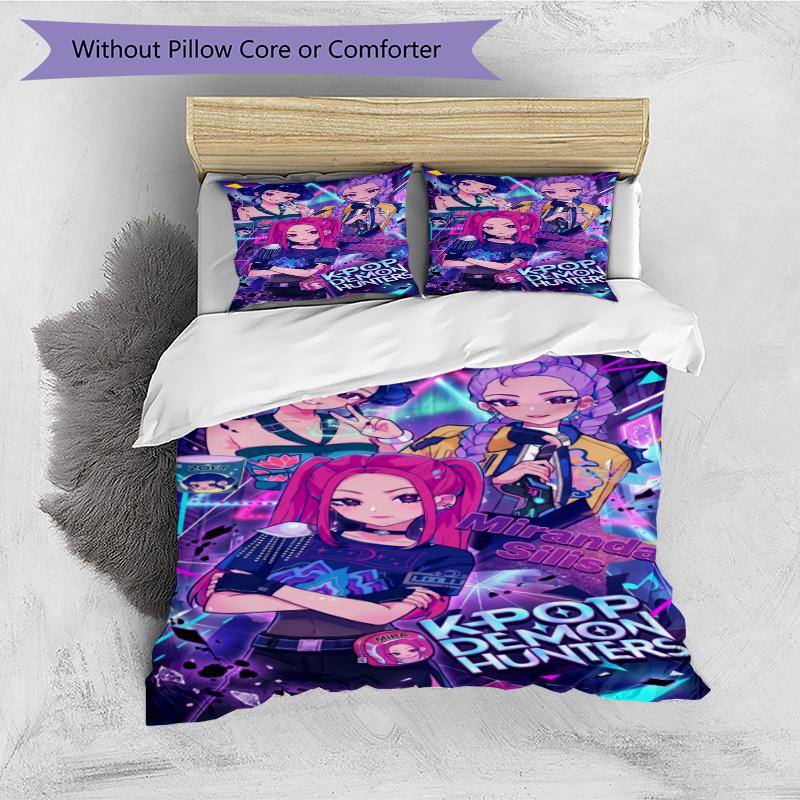 3pcs Duvet Cover Set (1*Duvet Cover + 2*Pillowcase, Without Core), KPop Demon Hunters Print Bedding Set, Bedroom Decor, All‑Season, Gift