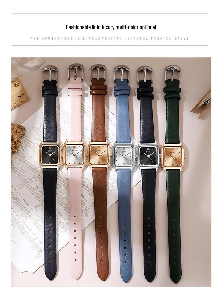 Gedi Women's Square Dial Leather Strap Quartz Waterproof Watch